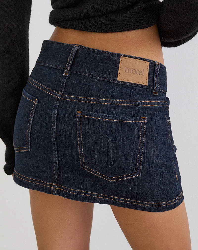 Minirock aus Denim mit niedriger Leibhöhe in Indigo