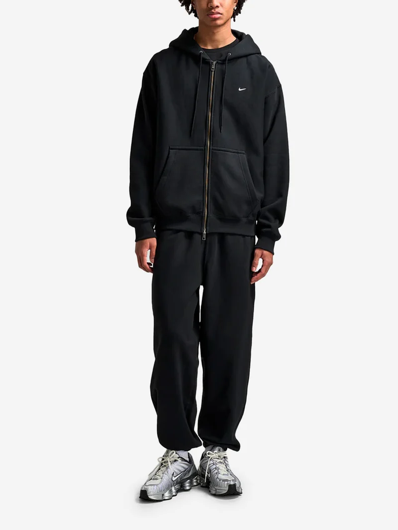 Felpa nera con cappuccio e zip a tutta lunghezza in fleece
