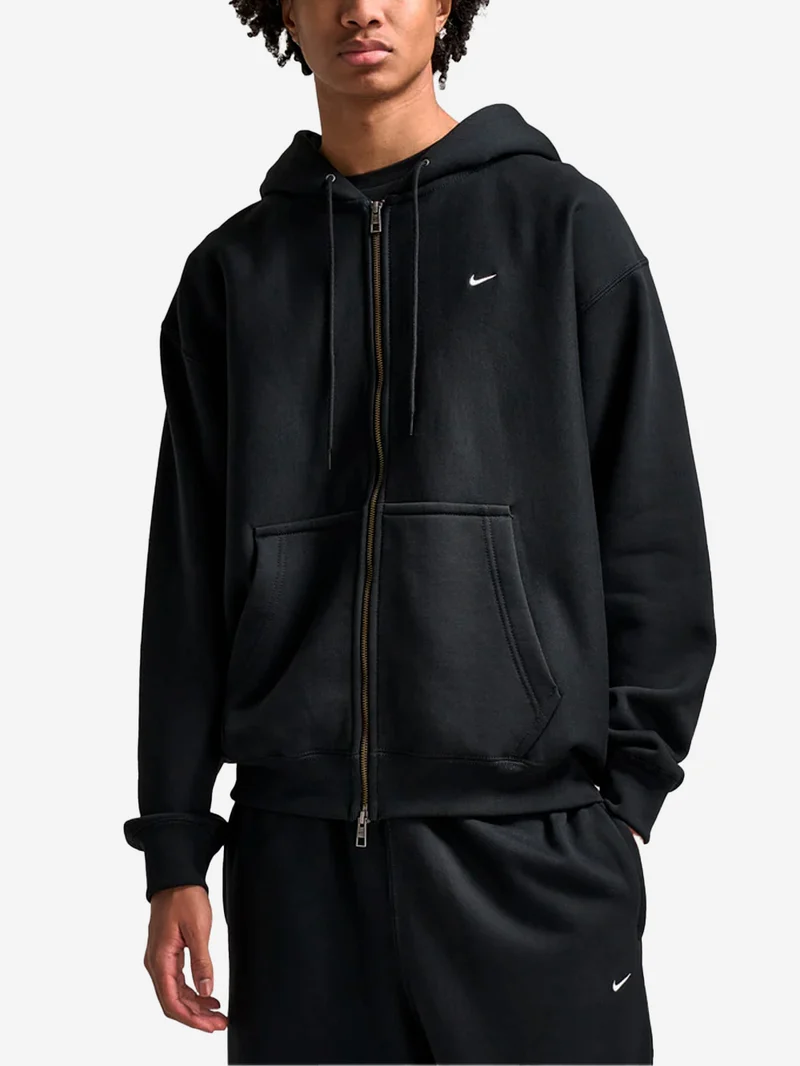 Felpa nera con cappuccio e zip a tutta lunghezza in fleece