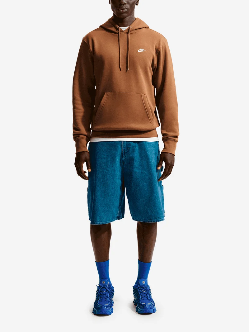 Felpa pullover marrone con cappuccio e swoosh