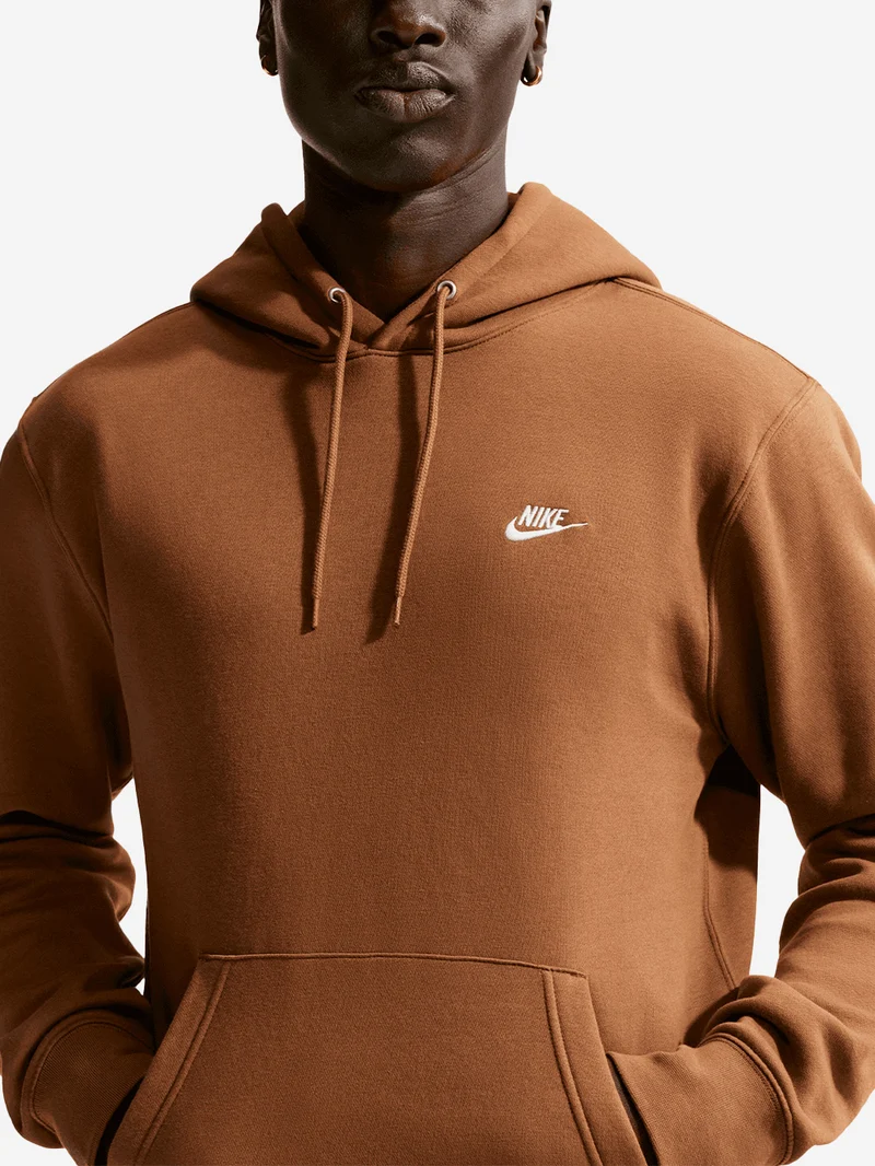 Felpa pullover marrone con cappuccio e swoosh