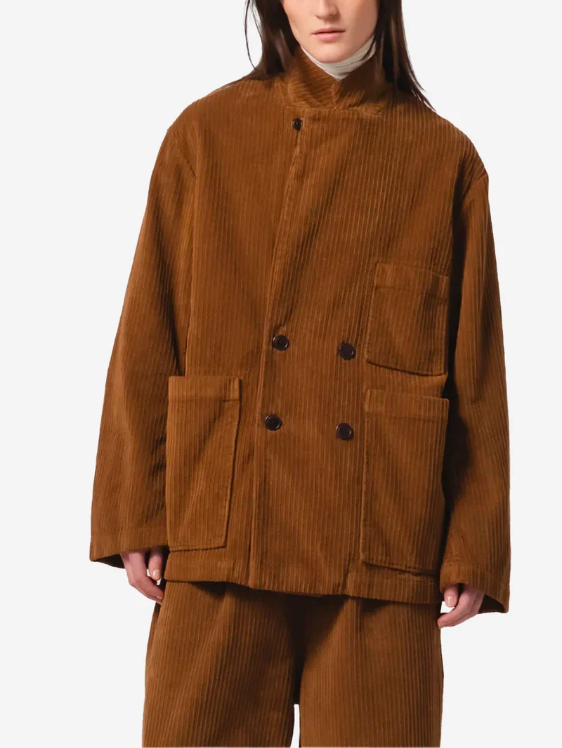 Maxi Blazer doppiopetto marrone cammello a costine