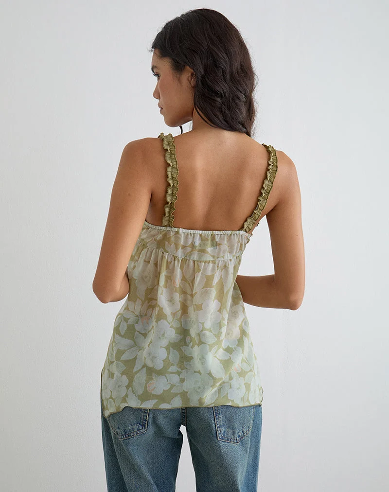 Sylva Cami-Top mit asymmetrischem Saum in zartem Blütgrün