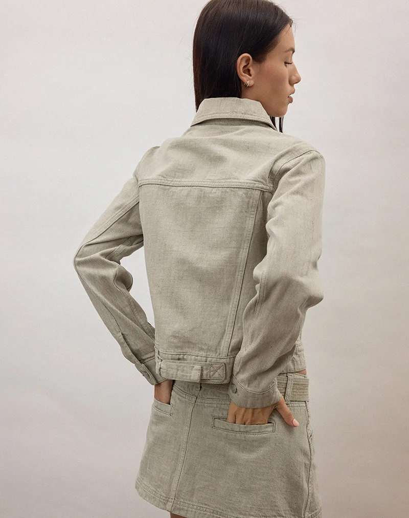 Denim-Cinch-Jacke in der Farbe „Oat“