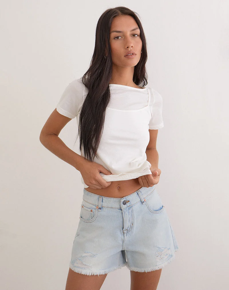 Zerrissene, weit geschnittene Jeansshorts in Eisblau