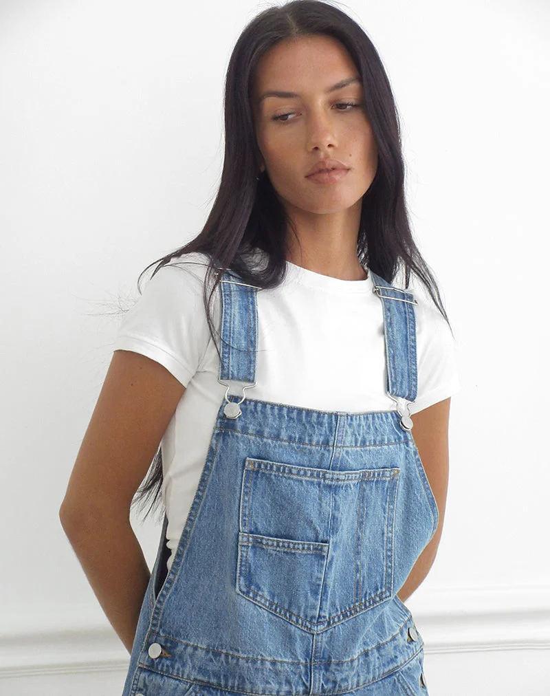 Jeans-Latzhose in leuchtendem Blau, gebraucht