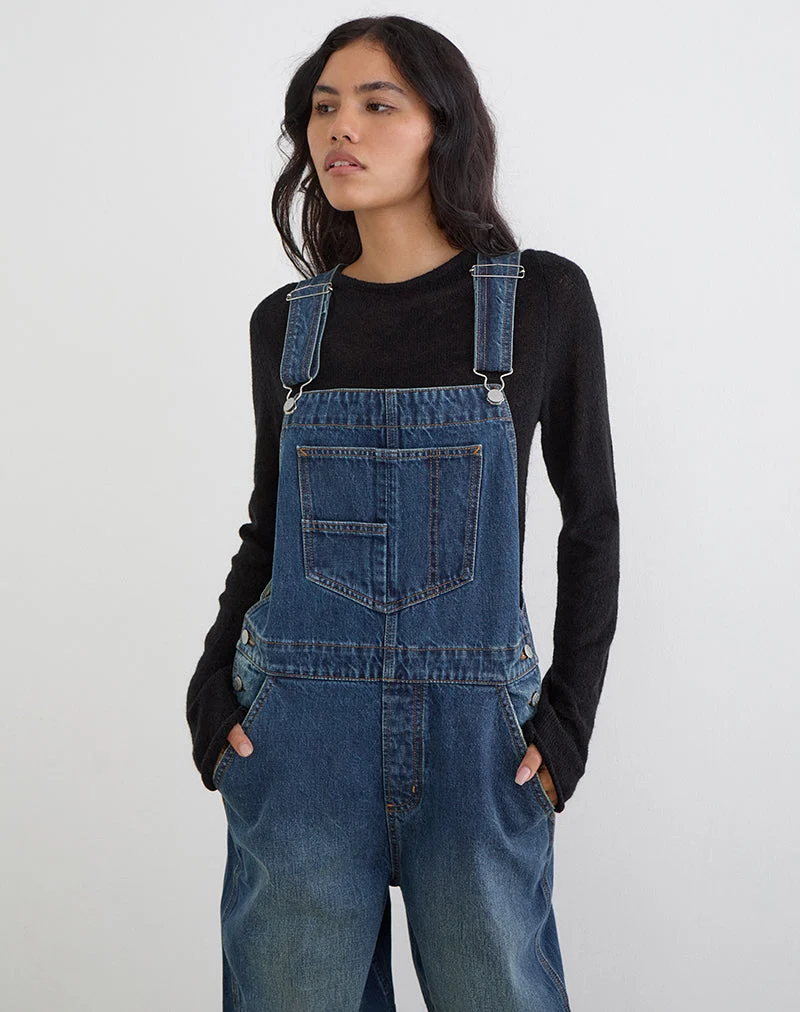 Jeans-Latzhose in Mittelblau