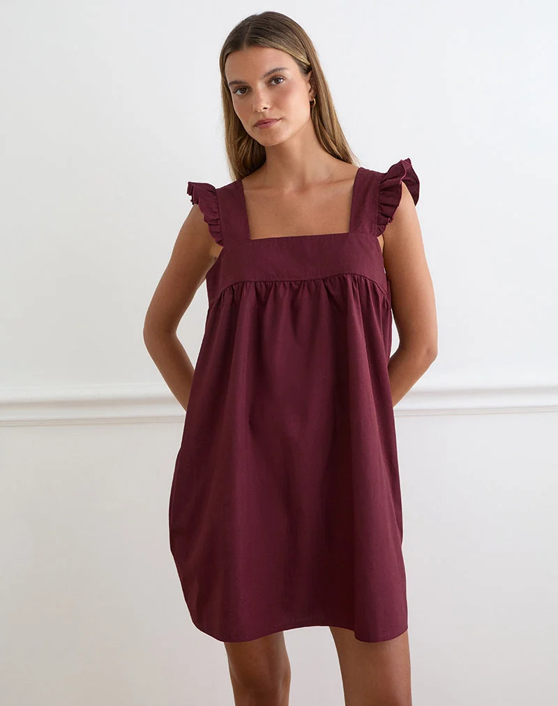 Sanaly Minikleid aus Popeline in Bordeauxrot