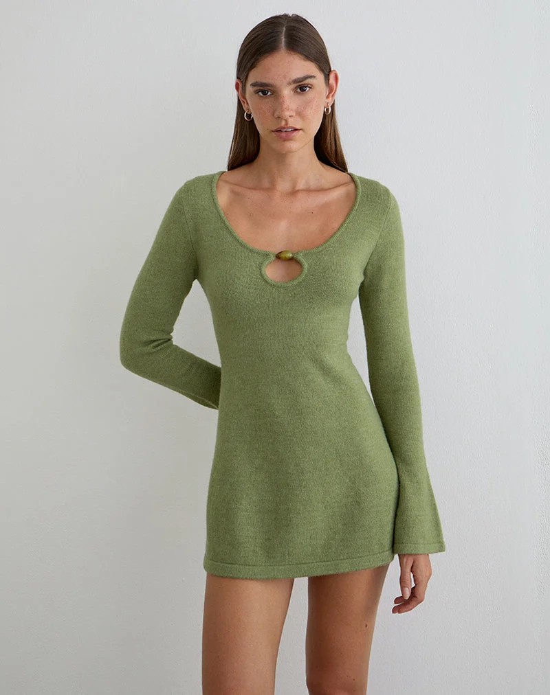 Kodia-Minikleid mit Muschelverzierung aus Strick in Olivgrün