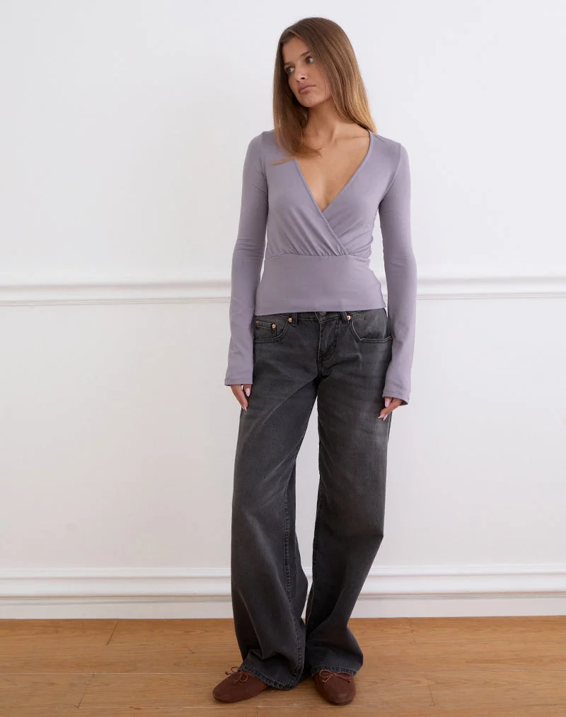 Sheon Langarm-Oberteil aus Rayon-Jersey, grau-lavendelfarben