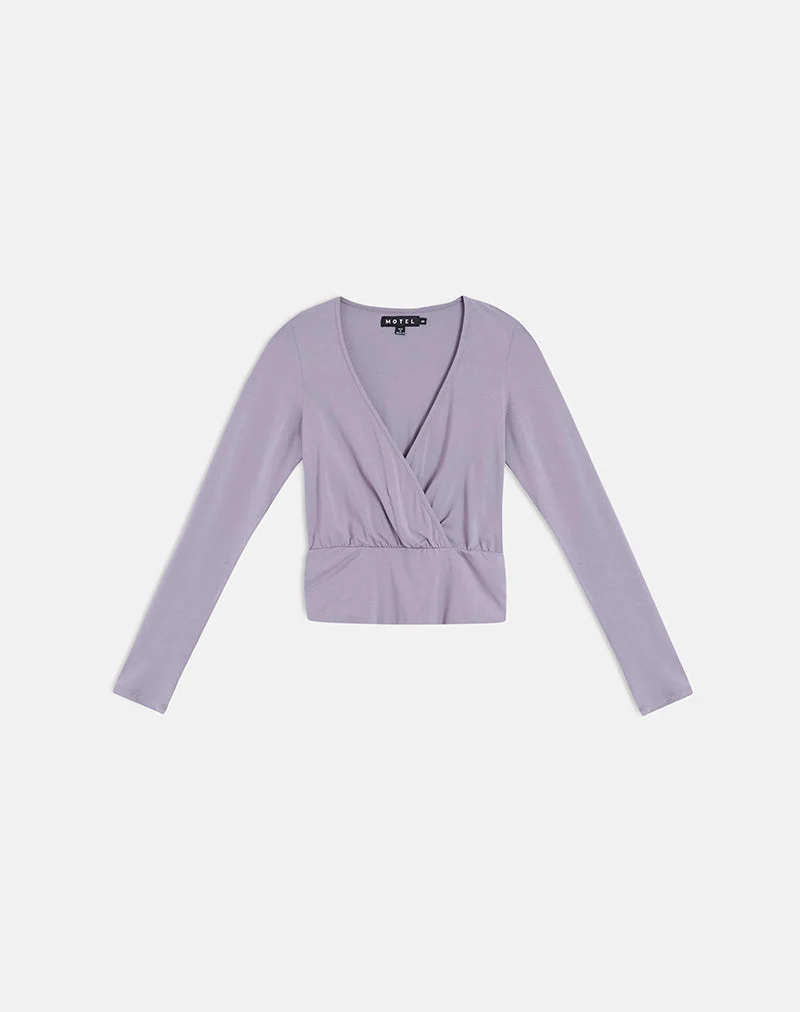 Sheon Langarm-Oberteil aus Rayon-Jersey, grau-lavendelfarben
