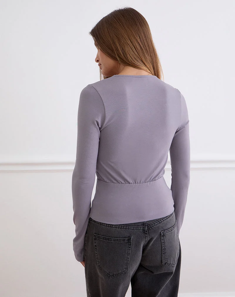 Sheon Langarm-Oberteil aus Rayon-Jersey, grau-lavendelfarben