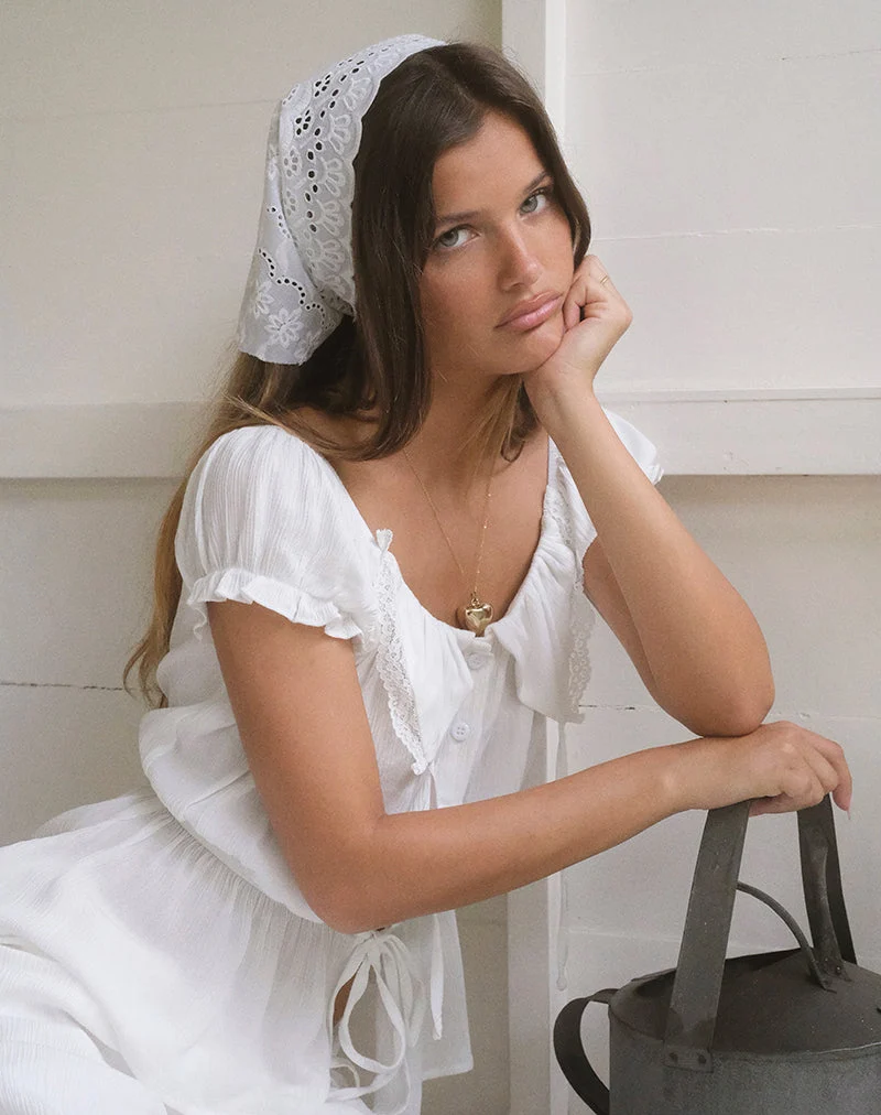 Wujala Bardot Oberteil mit Bindegürtel aus Rayon, weiß