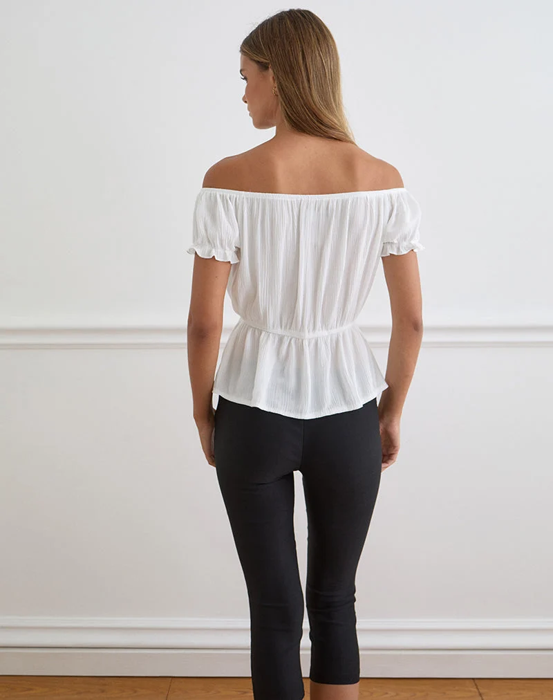 Wujala Bardot Oberteil mit Bindegürtel aus Rayon, weiß