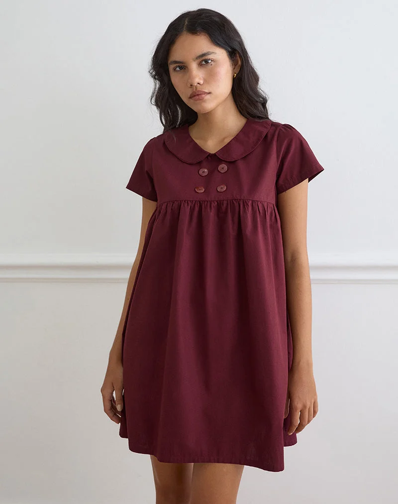 Imiraty Babydoll-Minikleid aus Popeline in Bordeauxrot