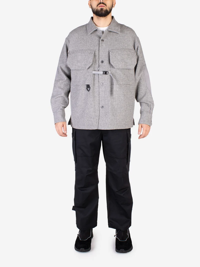 Giacca camicia outdoor grigia in misto lana