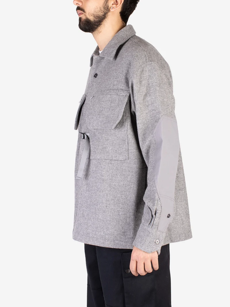 Giacca camicia outdoor grigia in misto lana