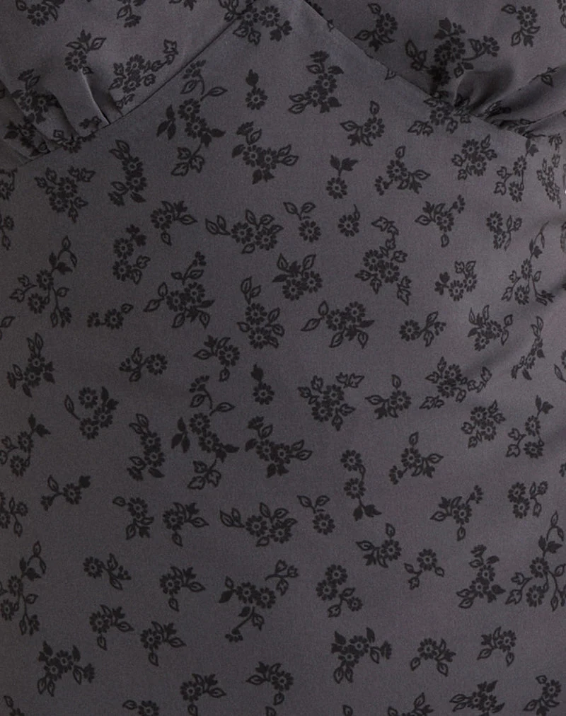 Carmila Mini-Kleid mit Raffungen und minimalistischem Blumenmuster in Dunkelgrau