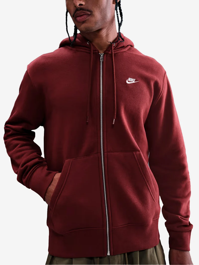 Felpa bordeaux con cappuccio e zip a tutta lunghezza in fleece
