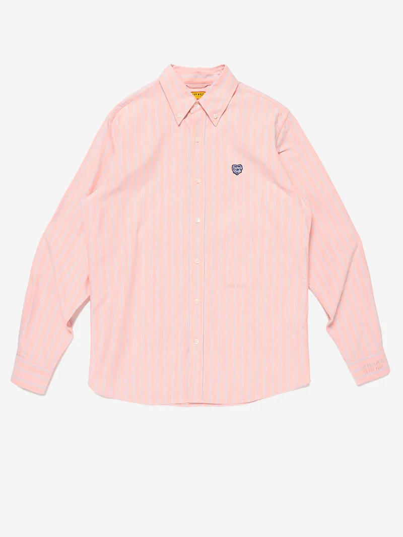 Camicia Oxford a righe rosa con patch cuore