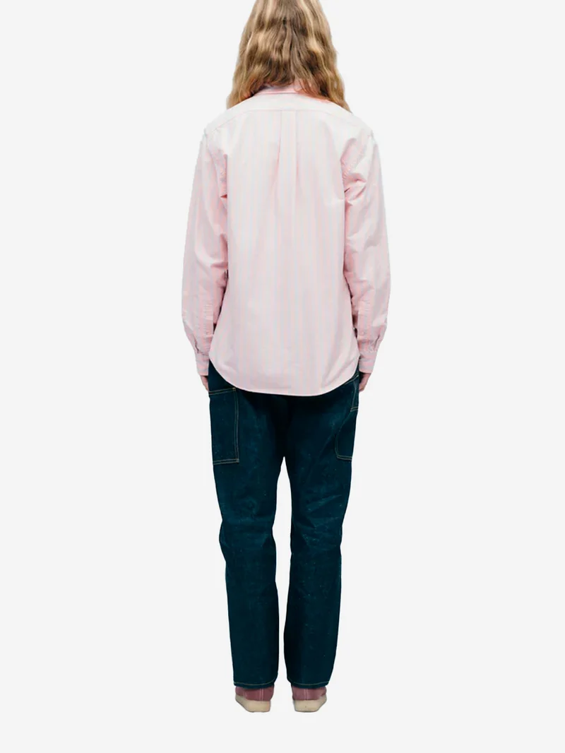 Camicia Oxford a righe rosa con patch cuore