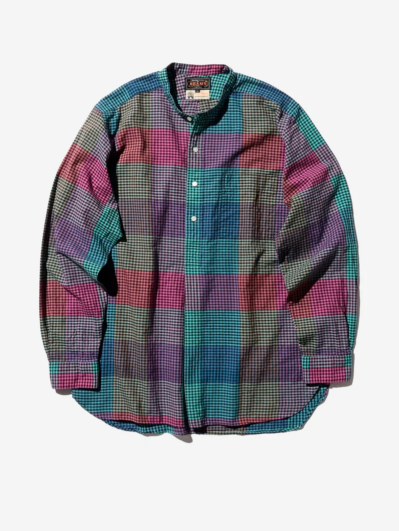 Camicia con collo alla coreana Pullover Madras