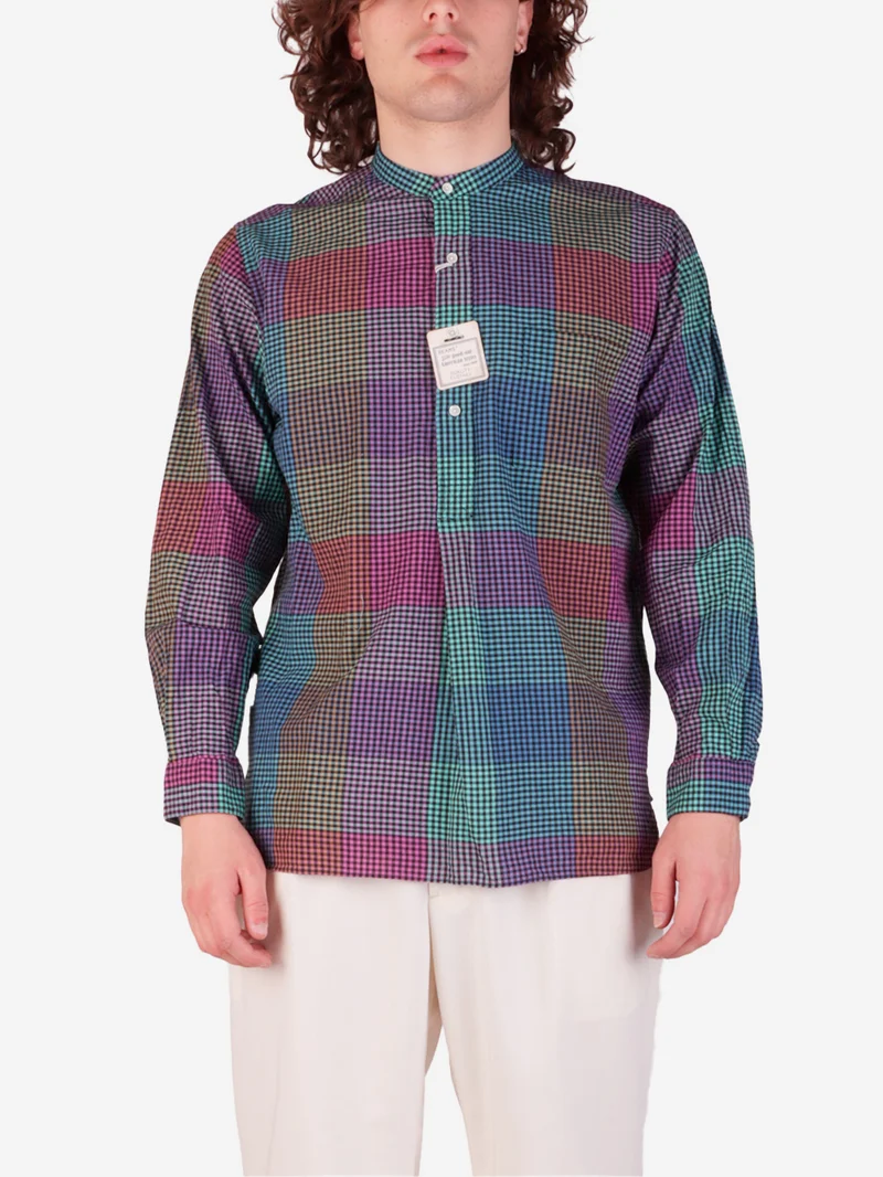 Camicia con collo alla coreana Pullover Madras
