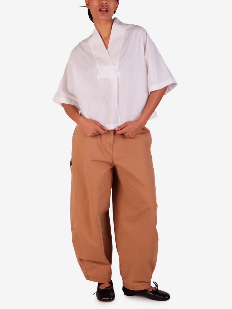 Top maniche corte boxy fit in cotone seersucker