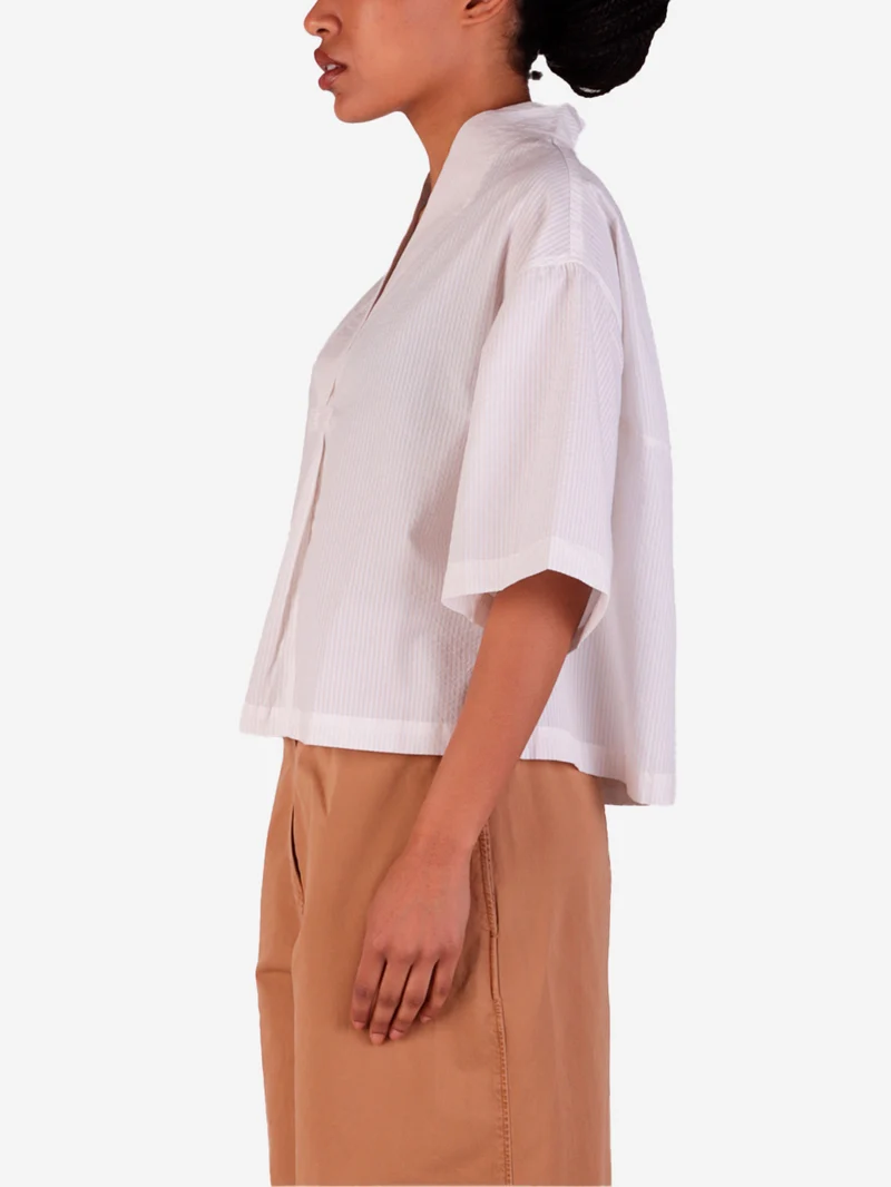 Top maniche corte boxy fit in cotone seersucker