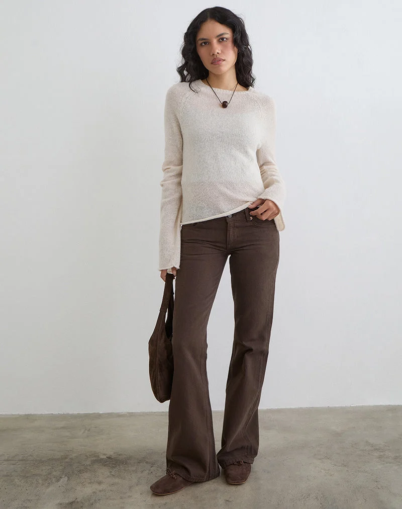 Extra niedrige Flare-Jeans in dunkler Schokoladenbraun