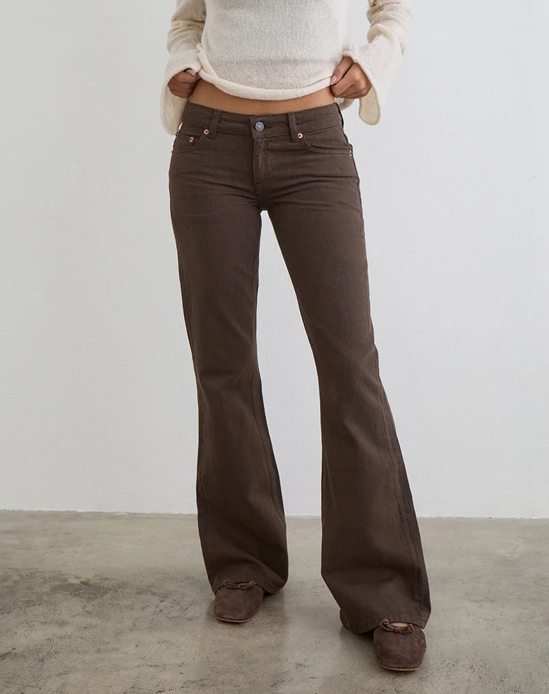 Extra niedrige Flare-Jeans in dunkler Schokoladenbraun