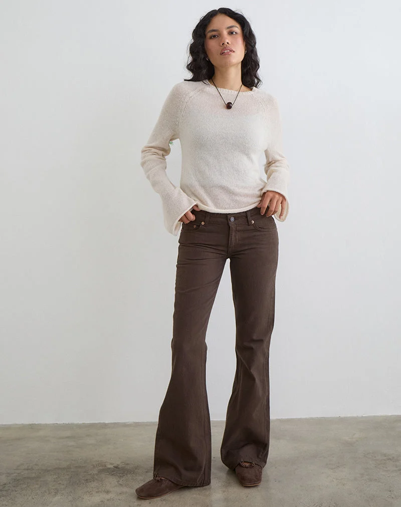 Extra niedrige Flare-Jeans in dunkler Schokoladenbraun