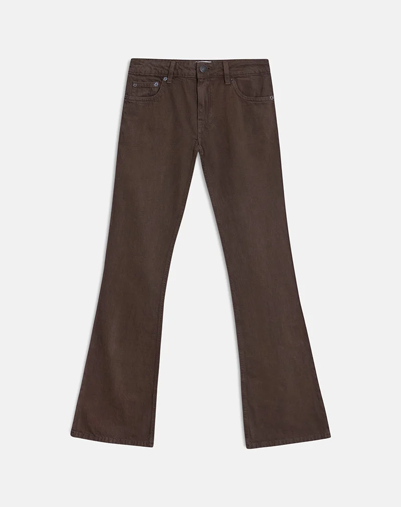 Extra niedrige Flare-Jeans in dunkler Schokoladenbraun