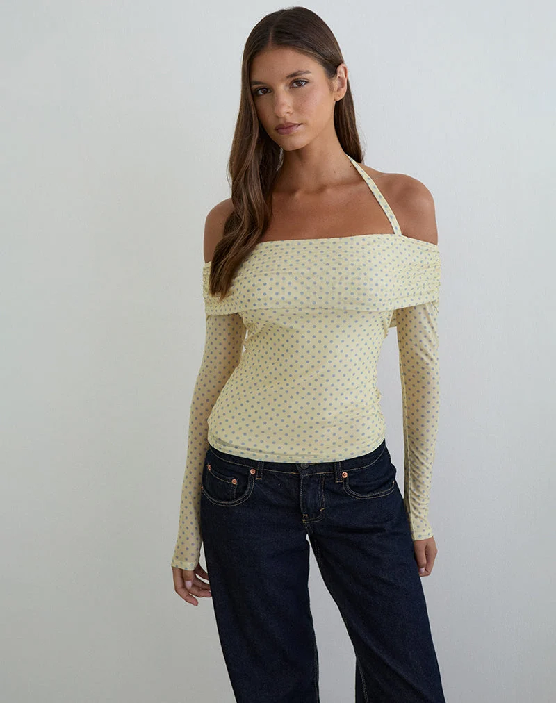 Nunik Neckholder-Top in Gelb mit kompakten grauen Punkten