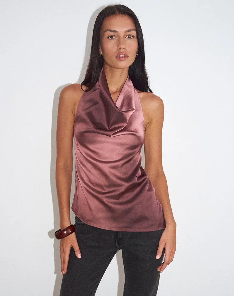 Palawa Top mit asymmetrischem Saum in Wasserfarben-Maroon