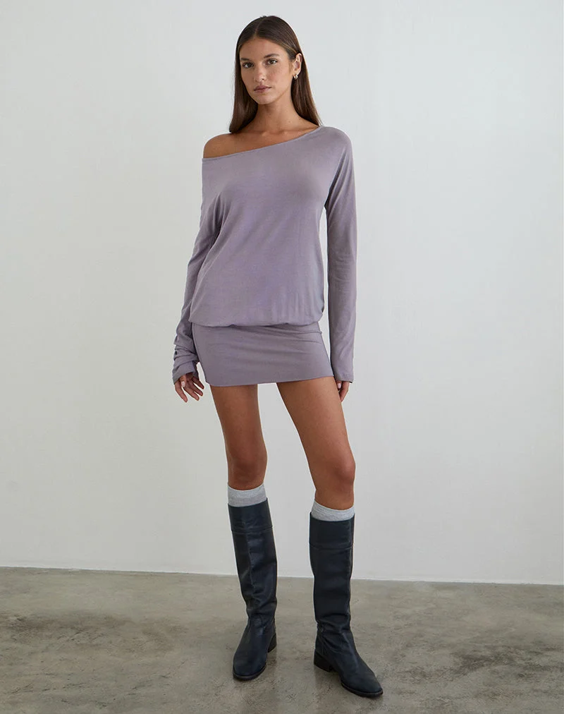 Raluca Langarm-Minikleid in Grau-Lavendel