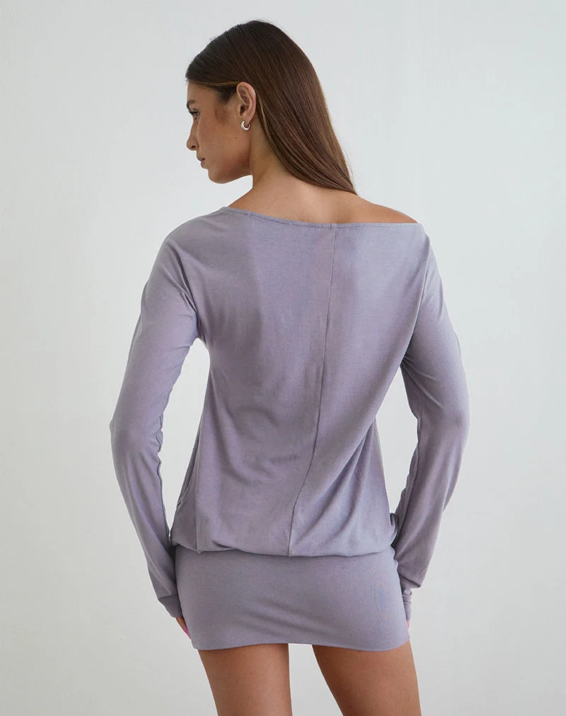 Raluca Langarm-Minikleid in Grau-Lavendel