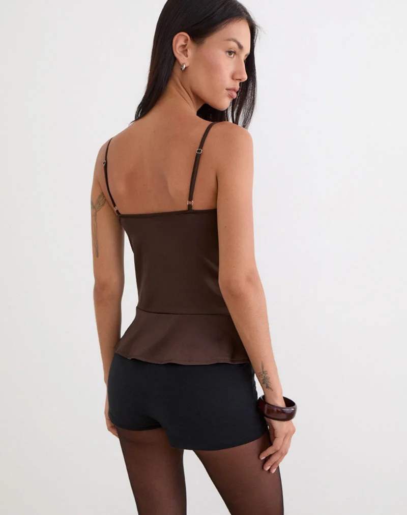 Turuti Cami Top aus Satin in Dunkelbraun