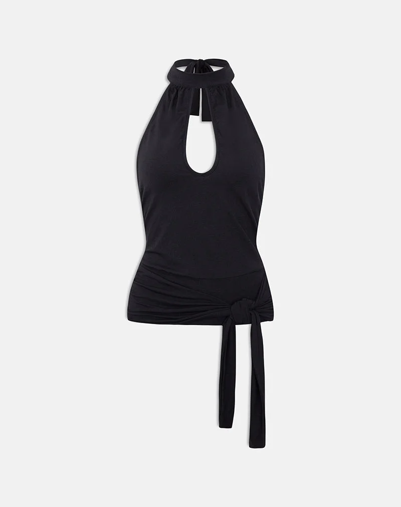 Verbina Keyhole Top aus Jersey, schwarz