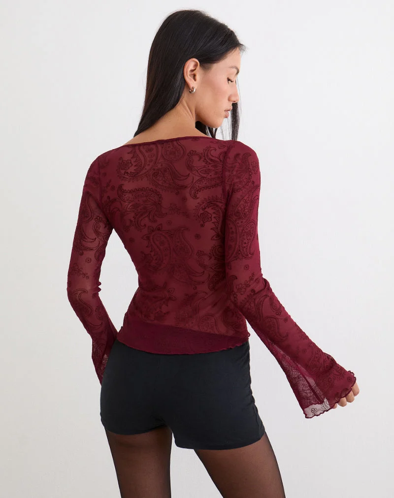 Nafre Top in Flock Compact Paisley Weinrot