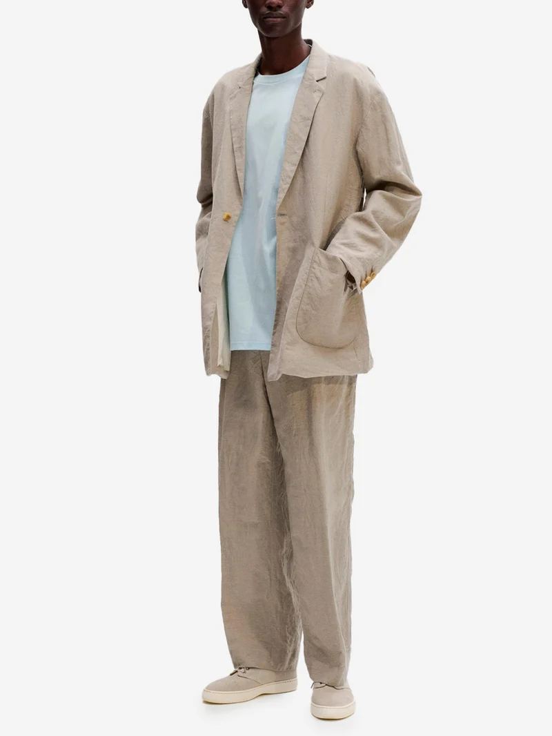 Blazer in lino e lana relaxed fit beige