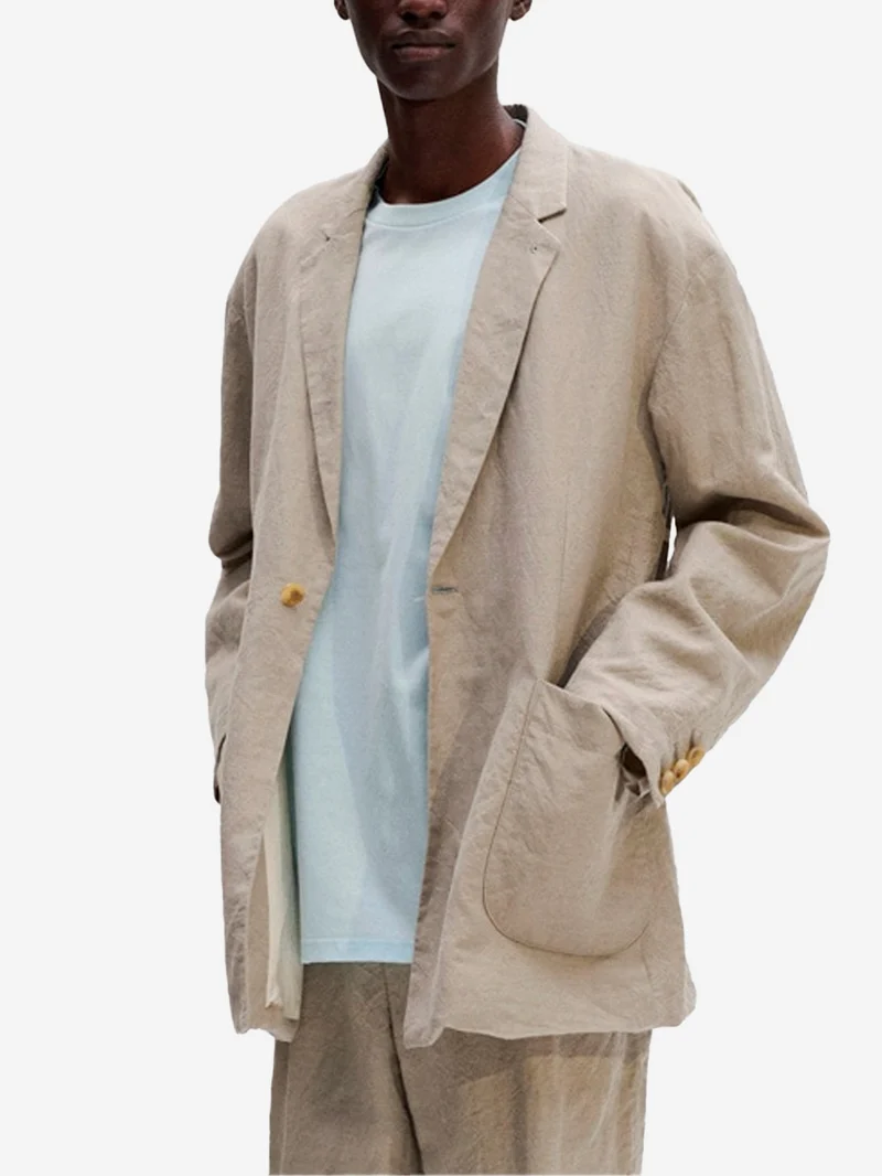Blazer in lino e lana relaxed fit beige