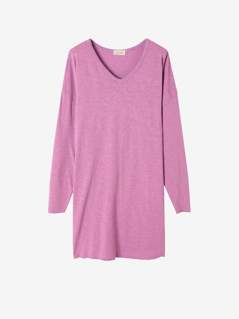 Abito maniche lunghe lilla con scollo a V