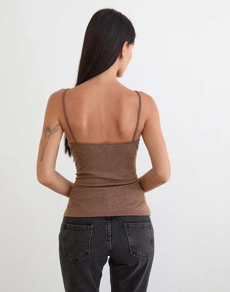 Satuna Top mit Perlen aus schimmerndem Strick, braun