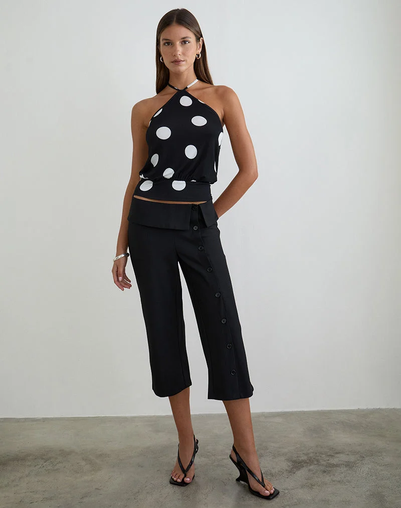 Saerin Neckholder-Top in Schwarz mit weißen Polka-Punkten