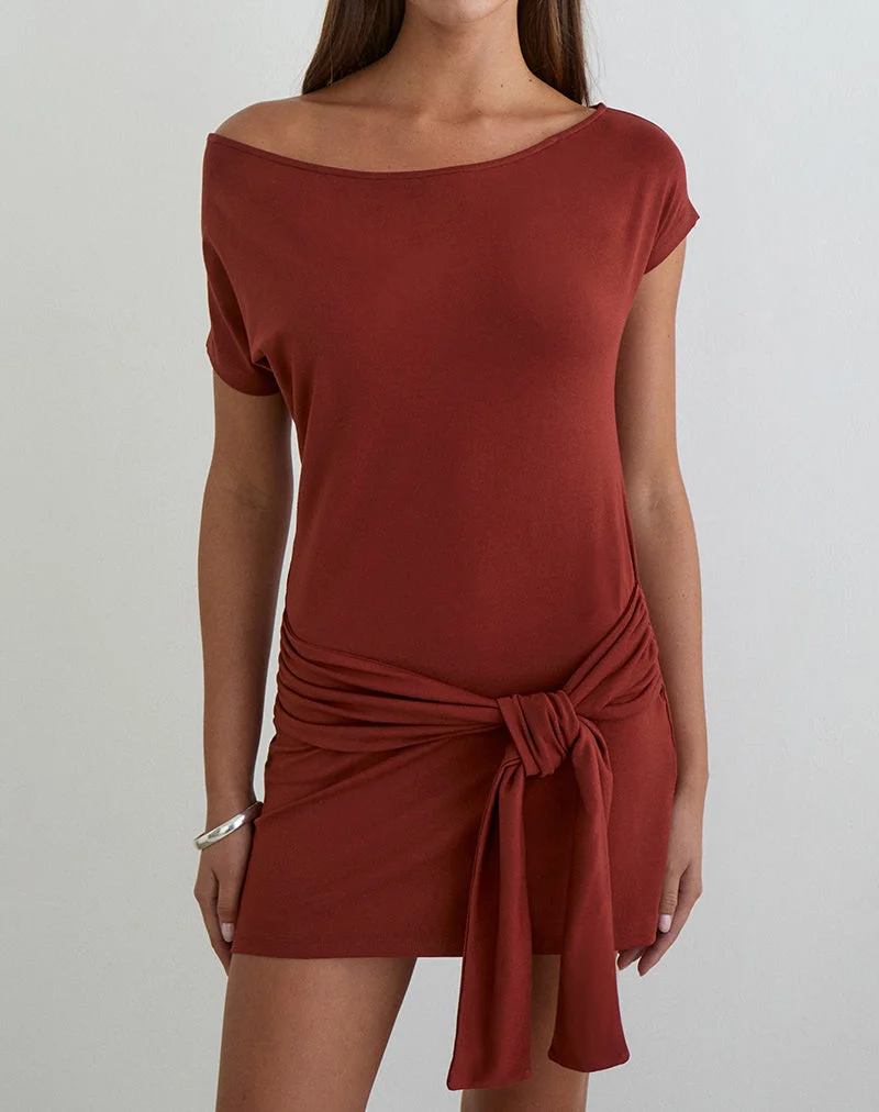 Genya Minikleid aus Jersey in Ziegelrot