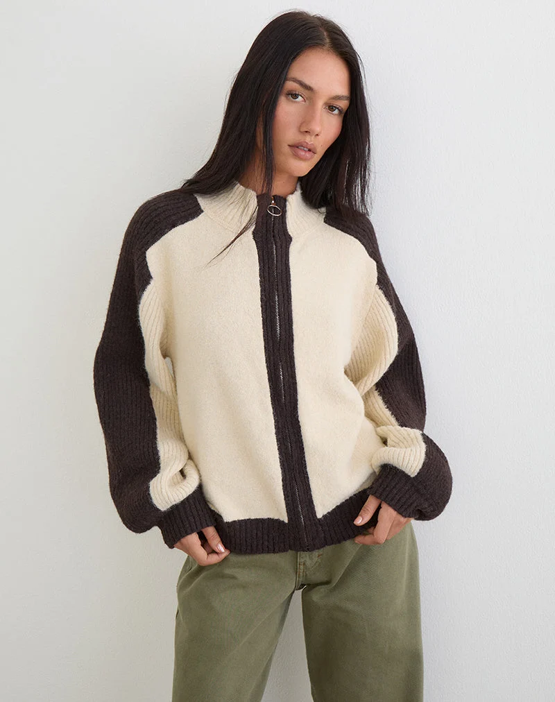 Asrar Pullover aus Strick in Creme und Braun