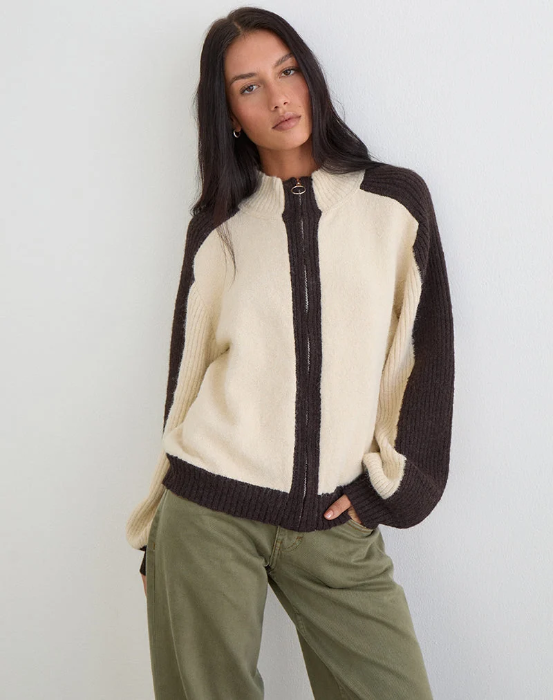 Asrar Pullover aus Strick in Creme und Braun