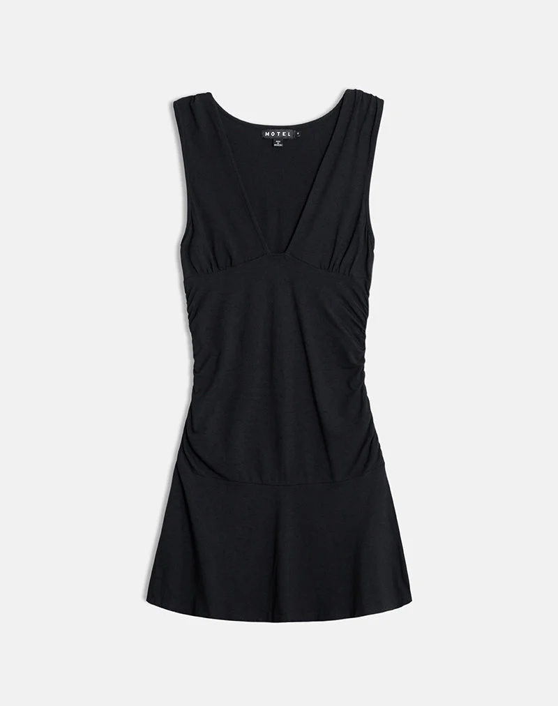 Luscian Plunge Minikleid in Schwarz