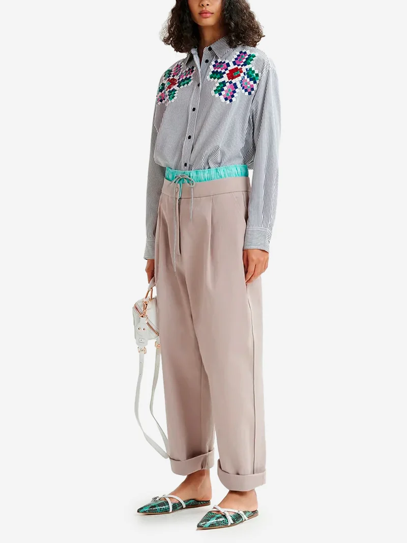 Pantaloni a doppia vita beige e azzurro